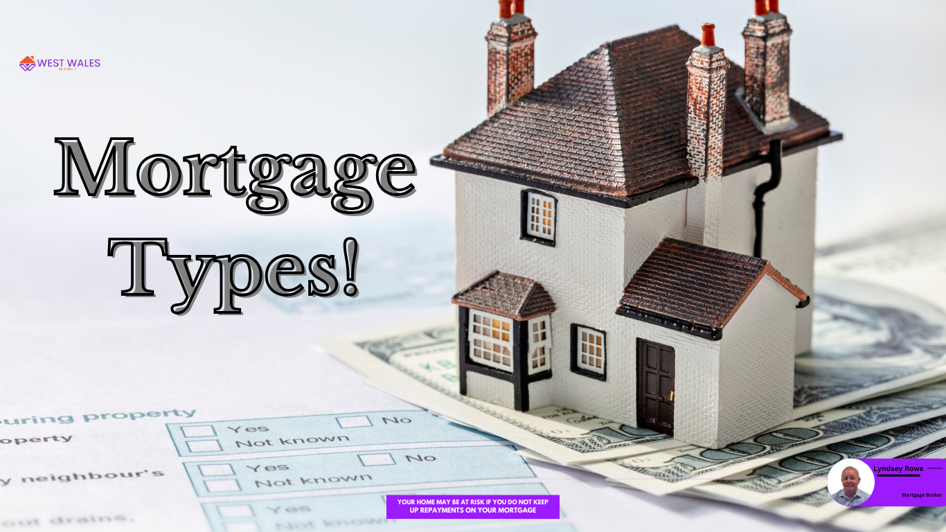 Miniature house sitting on a paper document with text 'Mortgage Types'