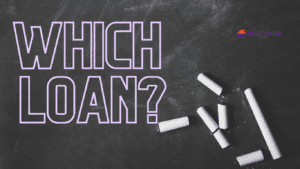 The image displays the text “WHICH LOAN?” in large white letters on a black chalkboard background. To the right, there is a logo with the text “WEST WALES” 