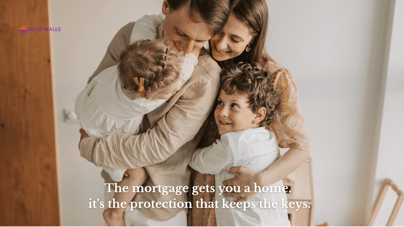Happy family at home together, highlighting the importance of mortgage protection for securing their future.