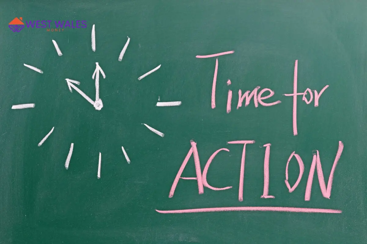 Chalk-drawn clock and the phrase ‘Time for Action’ on a green board, representing urgency in addressing mortgage stress testing challenges