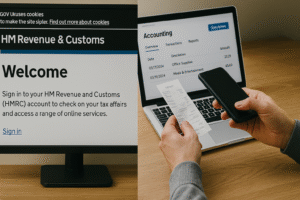 A business owner scanning receipts into HMRC-approved accounting software for digital tax submission.