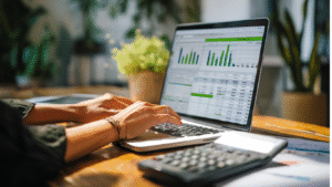 A visual transition from paper tax records to a modern digital accounting system.