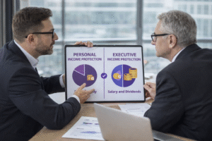 Financial adviser presenting comparison between personal and executive income protection to company director