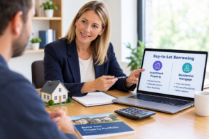 Mortgage adviser explaining how Buy-to-Let borrowing works differently from a residential mortgage