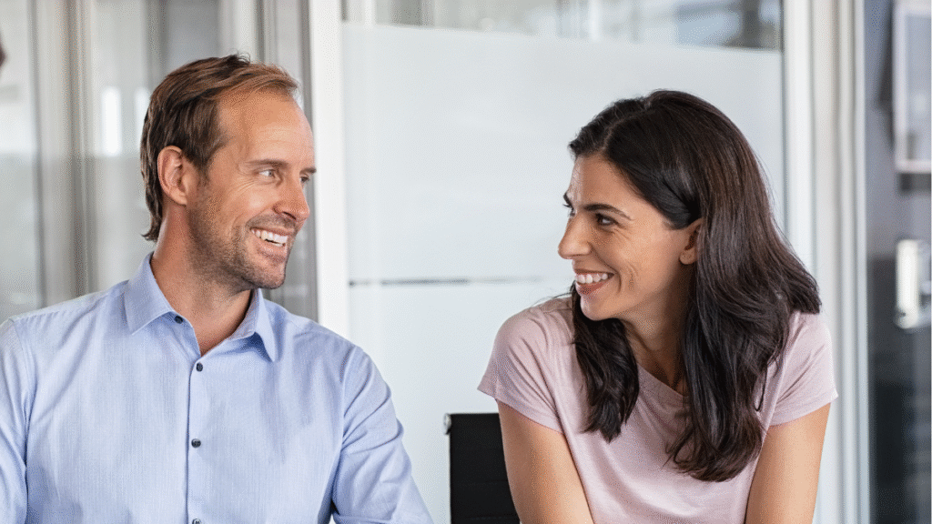 Couple discussing interest-only mortgage options with confidence and clarity