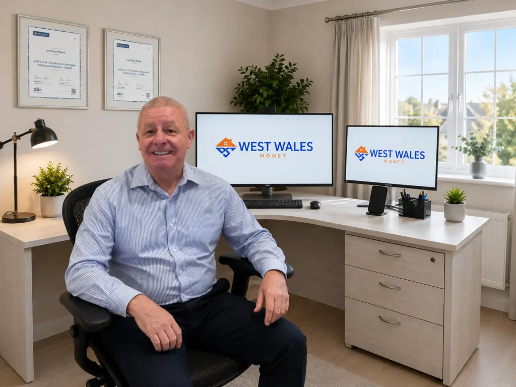 Lyndsey Rowe, Mortgage & Protection Adviser at West Wales Money, in his Carmarthen office providing specialist mortgage advice for Company Directors and Property Investors.