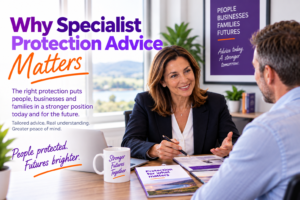 Specialist protection adviser discussing tailored business protection options with company directors to help protect their people, business and future.