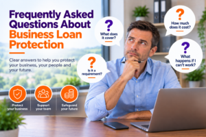 Company director considering frequently asked questions about Business Loan Protection, including what it covers, costs and how it can help protect business borrowing.