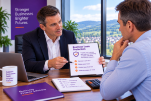 Adviser explaining Business Loan Protection to a company director, including how cover can help repay business borrowing and protect cash flow.